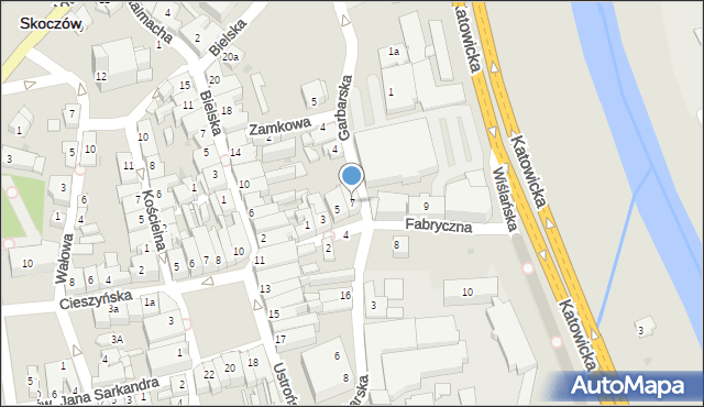 Skoczów, Fabryczna, 7, mapa Skoczów