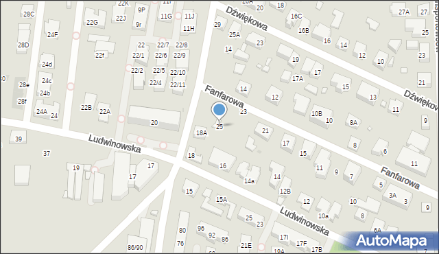 Warszawa, Fanfarowa, 25, mapa Warszawy