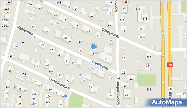 Warszawa, Fanfarowa, 6, mapa Warszawy