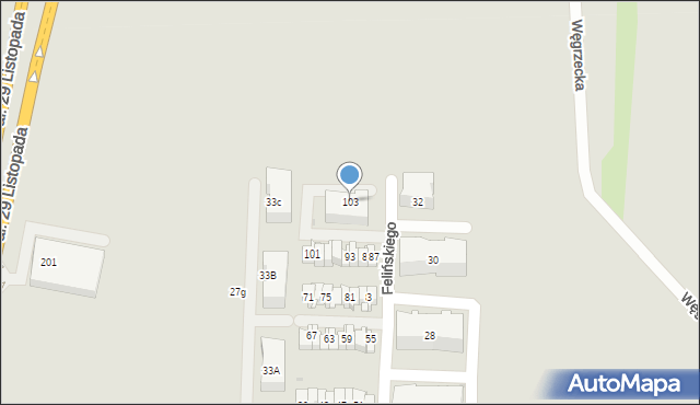 Kraków, Felińskiego Zygmunta Szczęsnego, abp., 103, mapa Krakowa