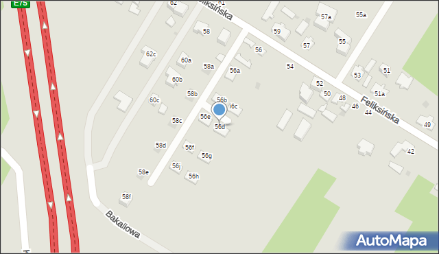 Łódź, Feliksińska, 56d, mapa Łodzi