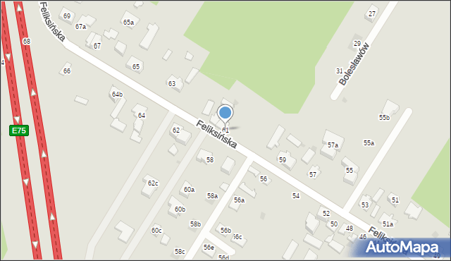 Łódź, Feliksińska, 61, mapa Łodzi