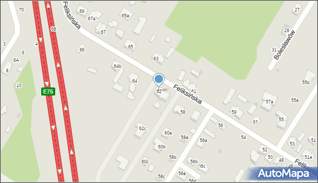 Łódź, Feliksińska, 62, mapa Łodzi
