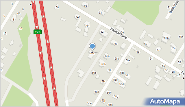 Łódź, Feliksińska, 62c, mapa Łodzi