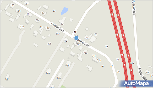 Łódź, Feliksińska, 76a, mapa Łodzi