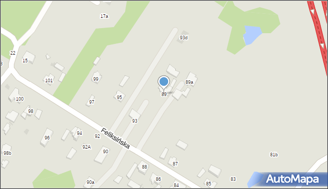 Łódź, Feliksińska, 89, mapa Łodzi