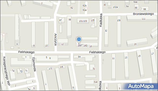 Łódź, Felińskiego Alojzego, 16A, mapa Łodzi