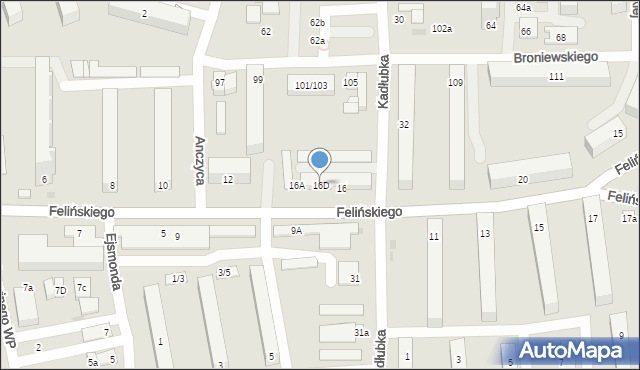 Łódź, Felińskiego Alojzego, 16D, mapa Łodzi