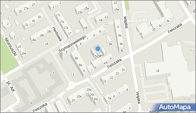 Szczecin, Felczaka Wacława, 5-OF, mapa Szczecina