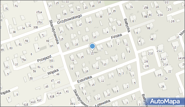 Białystok, Fińska, 11, mapa Białegostoku