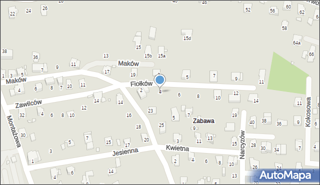 Bielsko-Biała, Fiołków, 4, mapa Bielsko-Białej