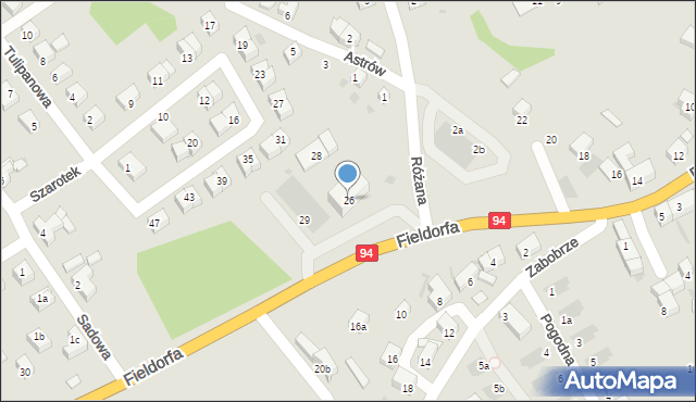 Bolesławiec, Fieldorfa-Nila Augusta Emila, gen., 26, mapa Bolesławca