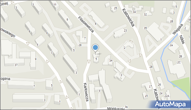 Cieszyn, Filasiewicza Hilarego, 5A, mapa Cieszyna