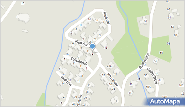 Cieszyn, Fiołków, 1, mapa Cieszyna