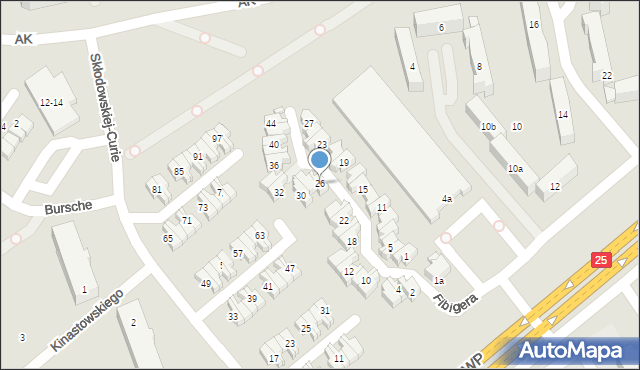 Kalisz, Fibigera Gustawa Arnolda, 26, mapa Kalisza