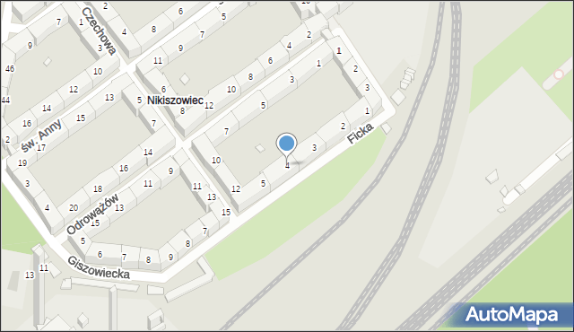 Katowice, Ficka Alojzego, ks., 4, mapa Katowic