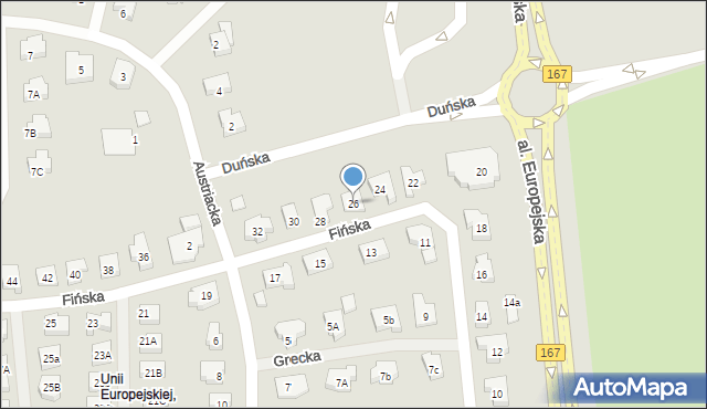 Koszalin, Fińska, 26, mapa Koszalina