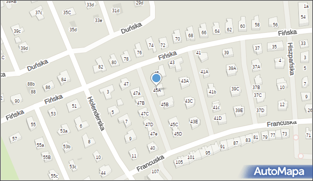 Koszalin, Fińska, 45A, mapa Koszalina