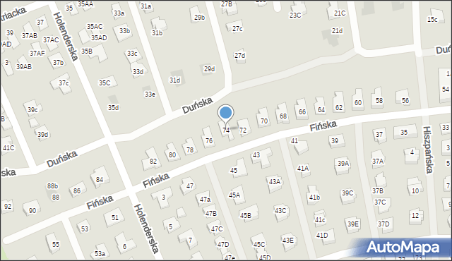 Koszalin, Fińska, 74, mapa Koszalina