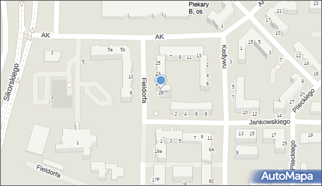 Legnica, Fieldorfa-Nila Augusta Emila, gen., 19, mapa Legnicy