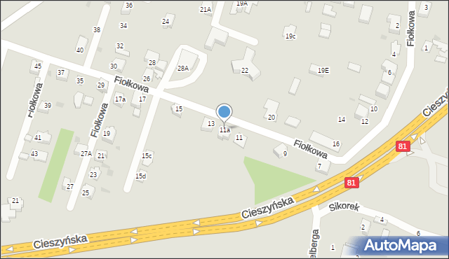 Mikołów, Fiołkowa, 11a, mapa Mikołów