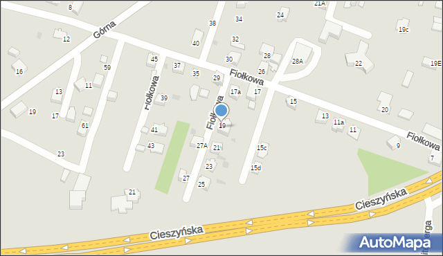 Mikołów, Fiołkowa, 19, mapa Mikołów