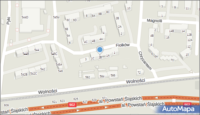 Ruda Śląska, Fiołków, 1B, mapa Rudy Śląskiej