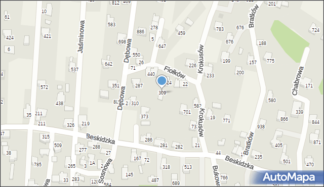 Rybarzowice, Fiołków, 309, mapa Rybarzowice