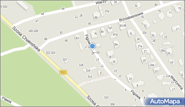 Toruń, Figowa, 15, mapa Torunia
