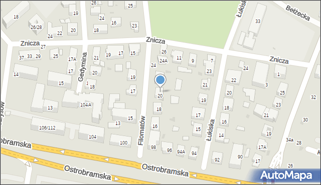 Warszawa, Filomatów, 20A, mapa Warszawy
