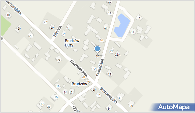 Brudzów, Floriańska, 20, mapa Brudzów