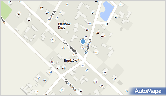 Brudzów, Floriańska, 22, mapa Brudzów