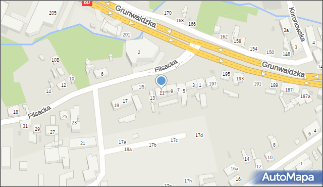 Bydgoszcz, Flisacka, 11, mapa Bydgoszczy