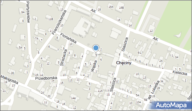 Chęciny, Floriańska, 3, mapa Chęciny