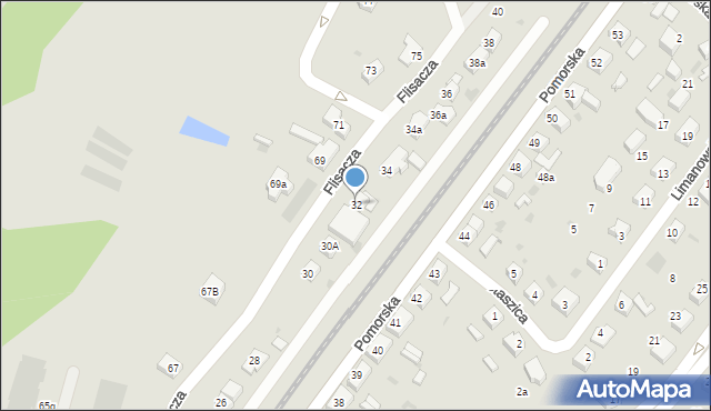 Gryfino, Flisacza, 32, mapa Gryfino