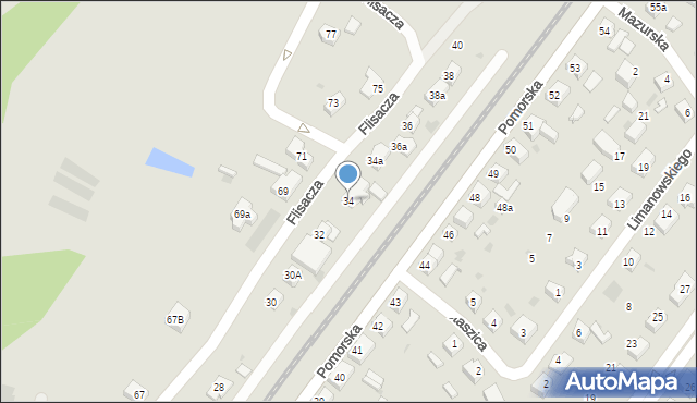 Gryfino, Flisacza, 34, mapa Gryfino