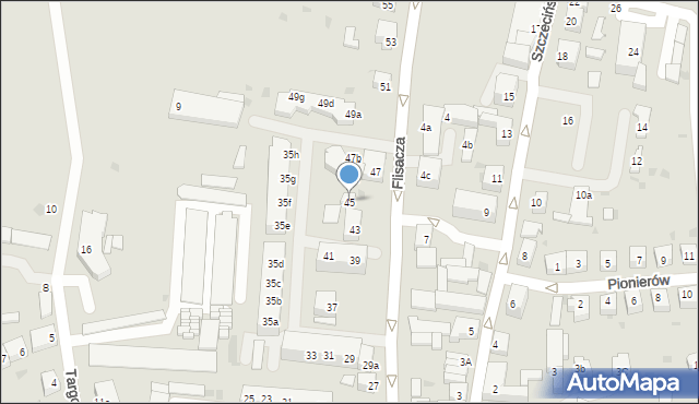 Gryfino, Flisacza, 45, mapa Gryfino