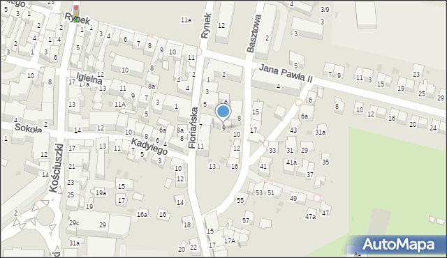 Jasło, Floriańska, 9, mapa Jasła