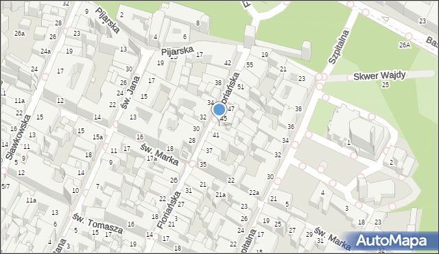 Kraków, Floriańska, 43, mapa Krakowa