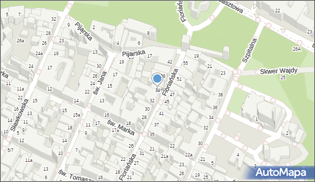 Kraków, Floriańska, 34, mapa Krakowa