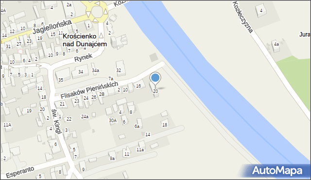 Krościenko nad Dunajcem, Flisaków Pienińskich, 20, mapa Krościenko nad Dunajcem