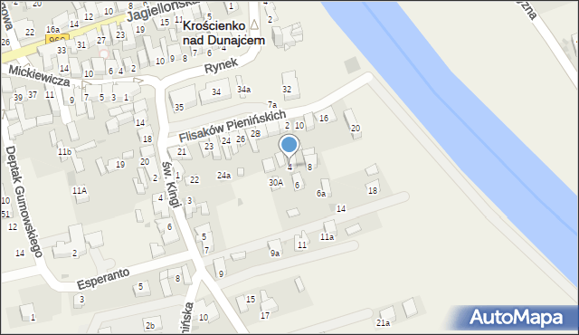 Krościenko nad Dunajcem, Flisaków Pienińskich, 4, mapa Krościenko nad Dunajcem