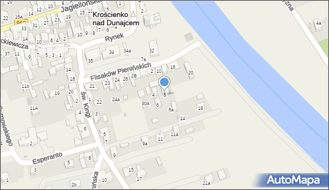 Krościenko nad Dunajcem, Flisaków Pienińskich, 8, mapa Krościenko nad Dunajcem