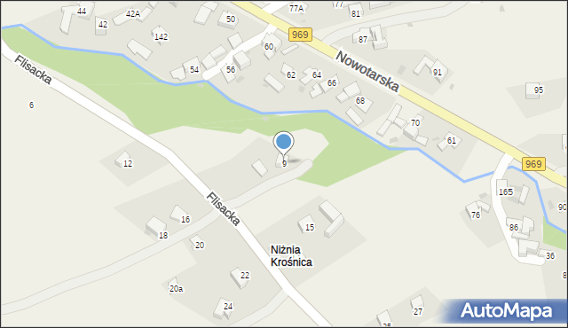 Krośnica, Flisacka, 9, mapa Krośnica