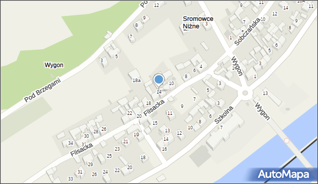 Sromowce Niżne, Flisacka, 14, mapa Sromowce Niżne