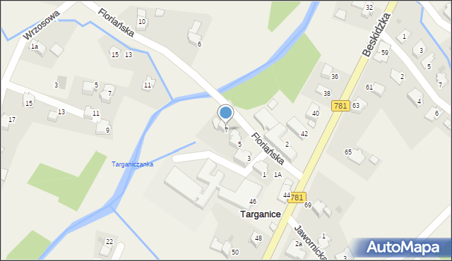Targanice, Floriańska, 7, mapa Targanice