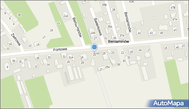 Beniaminów, Fortowa, 22, mapa Beniaminów