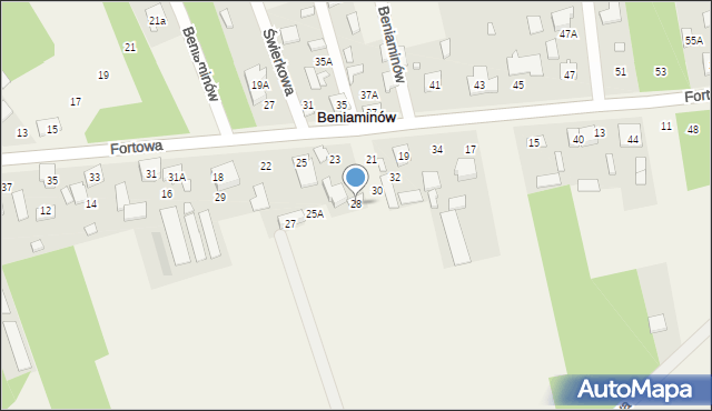 Beniaminów, Fortowa, 28, mapa Beniaminów