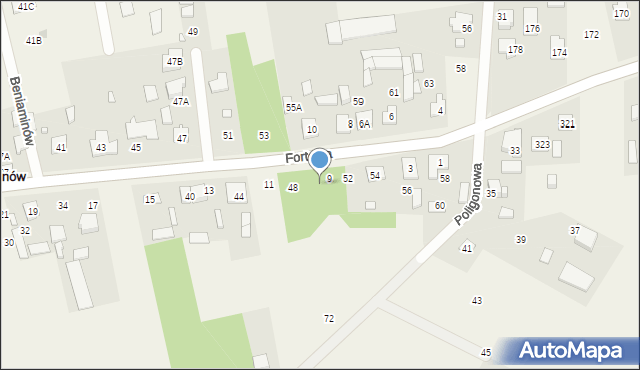 Beniaminów, Fortowa, 50, mapa Beniaminów