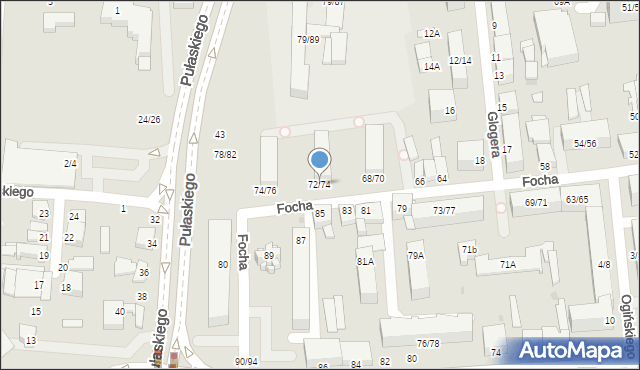 Częstochowa, Focha Ferdynanda, marsz., 72/74, mapa Częstochowy